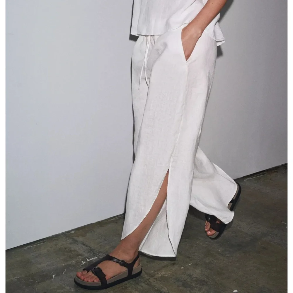 ZARA 100% LINEN PANTS WITH VENTS